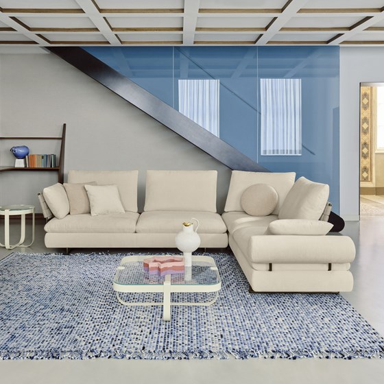 SABA ITALIA LIMES modulair hoeksalon in beige stof te koop bij Zetelboetiek Steenokkerzeel